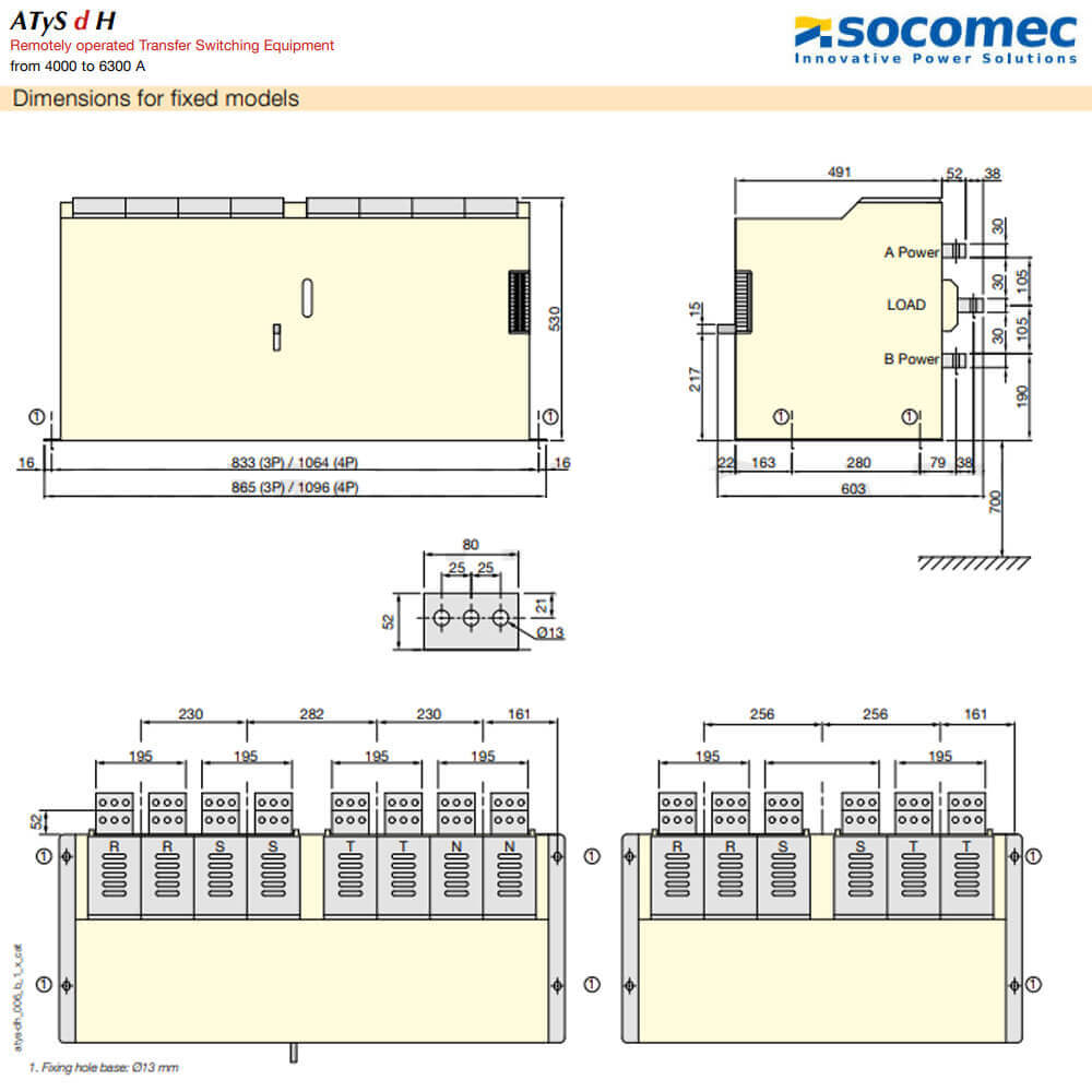 វិមាត្ ឧបករណ៍ប្តូរថាមពលដោយស្វ័យប្រវត្តិ ATS dH-95333400 3P 4000A 415VAC