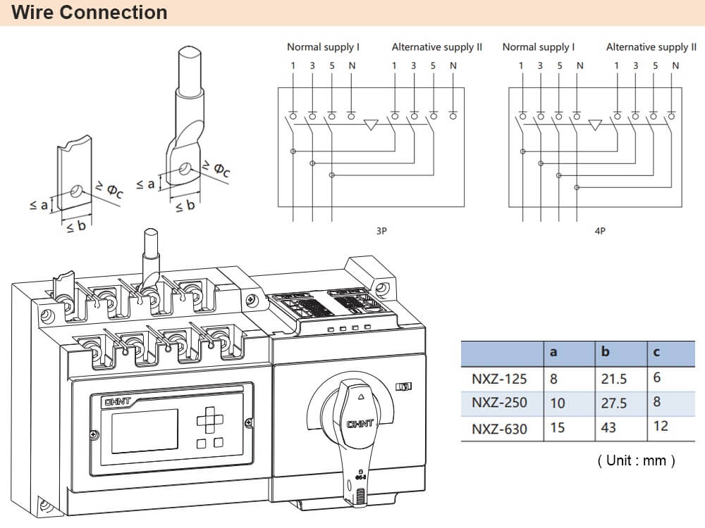 Cách đấu nối ATS Chint NXZ-630/4B 320A