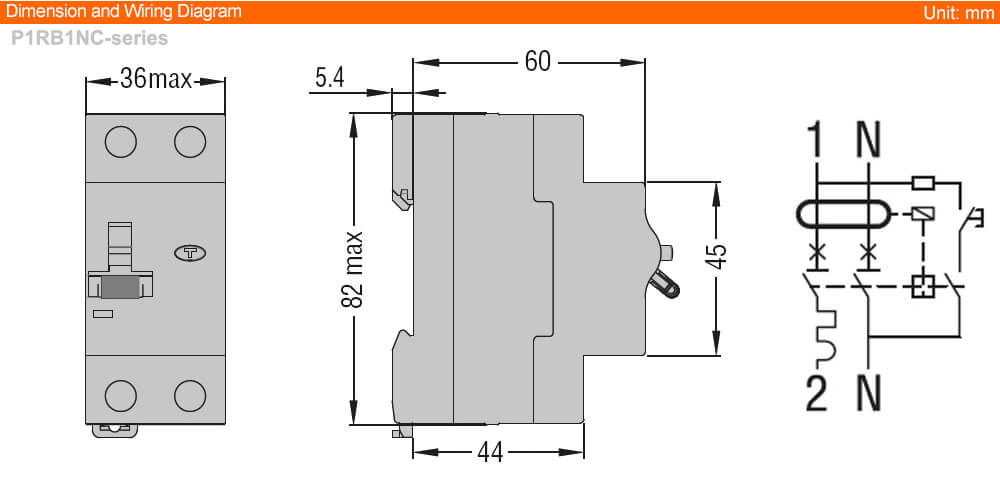 ទំហំ Dimension Lovato P1RB1NC10AC300 ( RCBO )