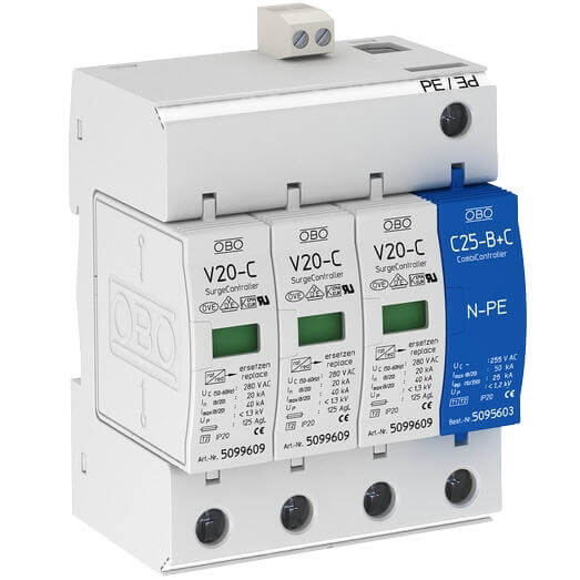 OBO V20-C/3+NPE+FS-280 : ការការពាររន្ទះ 3P , មានការផ្លាស់ប្តូរព្រមានមួយ